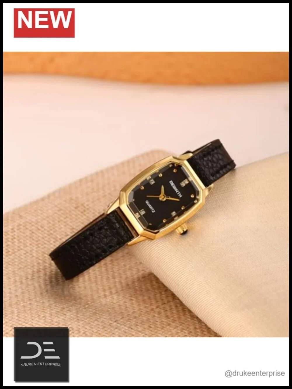Women's Gold Rectangular Quartz Watch with Two Straps